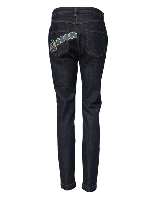 Dolce & Gabbana Blue Queen Patch AUDREY Jeans mit mittlerer Taille
