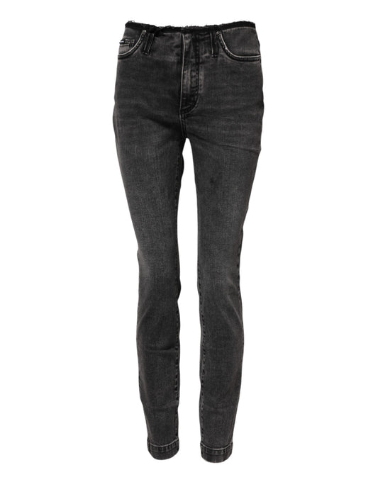 Dolce & Gabbana – Graue Skinny-Jeans aus Baumwoll-Denim mit mittlerer Taille