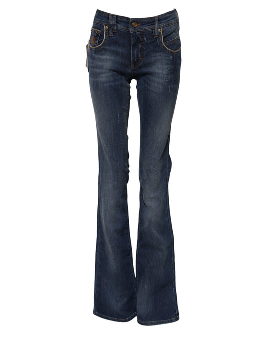 John Galliano – Blaue Jeans aus Baumwolle mit mittlerer Taille und weitem Bein