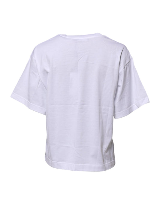 Dolce & Gabbana – Weißes Baumwoll-T-Shirt mit Rundhalsausschnitt und grafischem Print