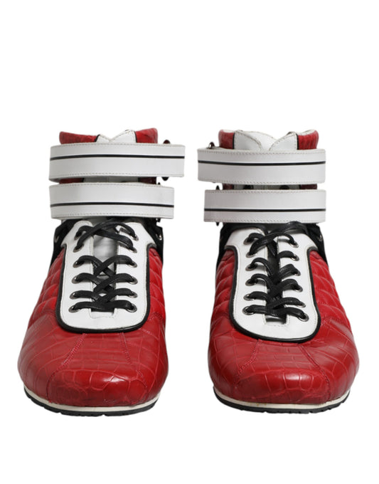 Dolce & Gabbana – Rote, gesteppte Sneakers aus Leder mit Schnürung