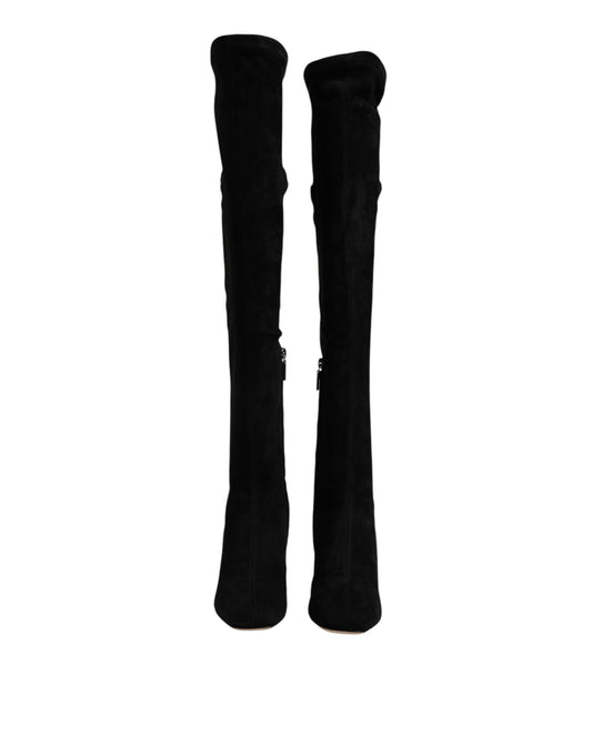 Dolce & Gabbana – Kniehohe Stiefel aus schwarzem Wildleder