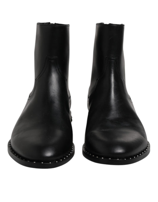 Dolce & Gabbana – Schwarze Stiefeletten aus Leder mit Logo und Nieten