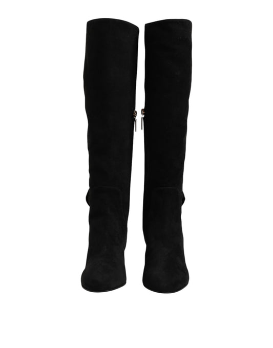 Dolce & Gabbana – Kniehohe Stiefel aus schwarzem Wildleder