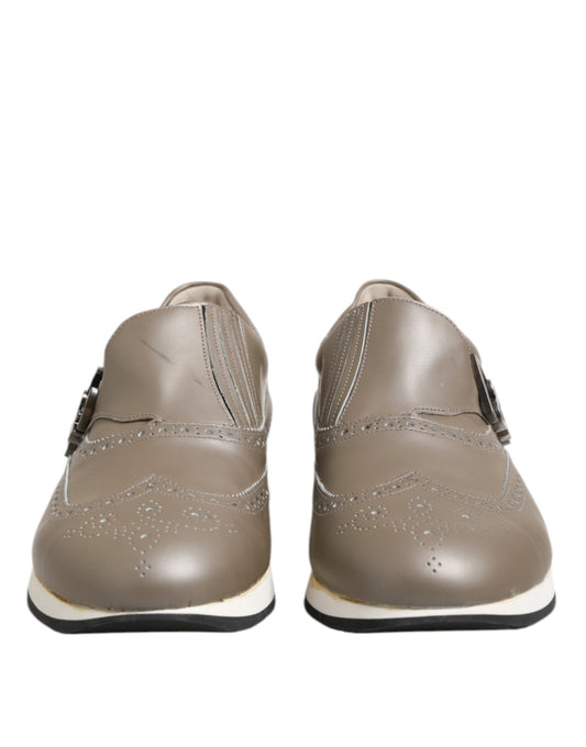 Dolce & Gabbana Brown Leather Men Low Top Sneakers Shoes