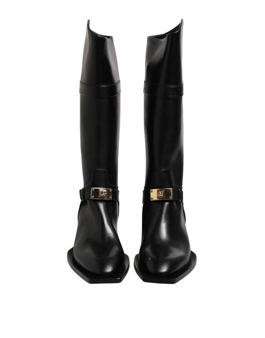 Dolce & Gabbana Schwarze Lederstiefel mit hohen Absätzen
