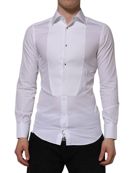 Dolce & Gabbana White Cotton GOLD Bib Poplin Formal Shirt