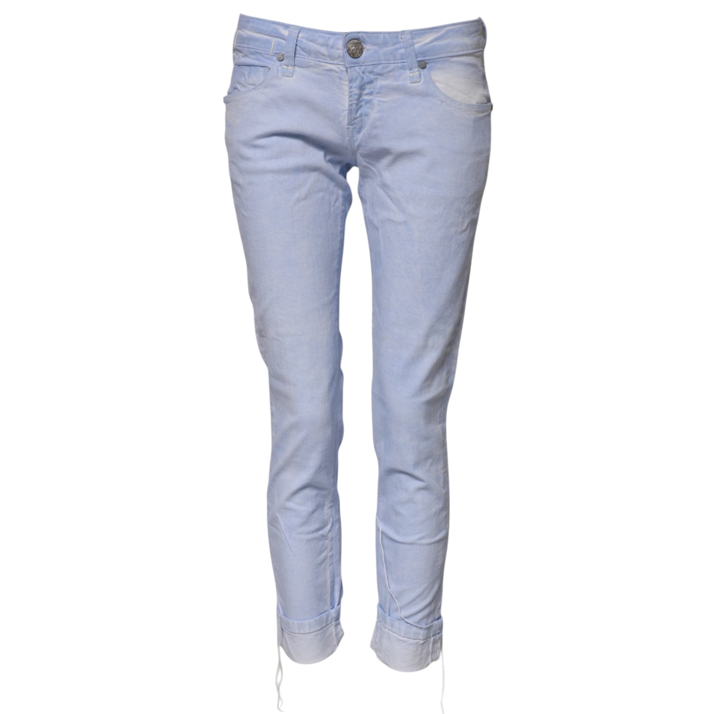 Acht Hellblaue Slim Fit Jeans aus Baumwolle mit niedriger Taille