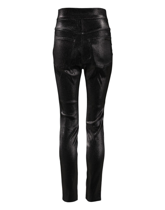 Dolce & Gabbana Schwarze Stretch-Hose aus silbernem Lurexfaden aus Baumwolle