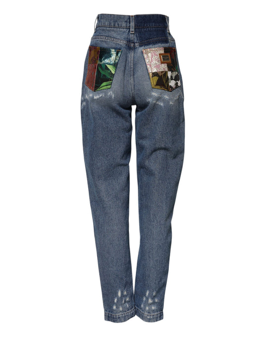 Dolce & Gabbana – Zerfetzte Jeans aus blauer Baumwolle mit hoher Taille