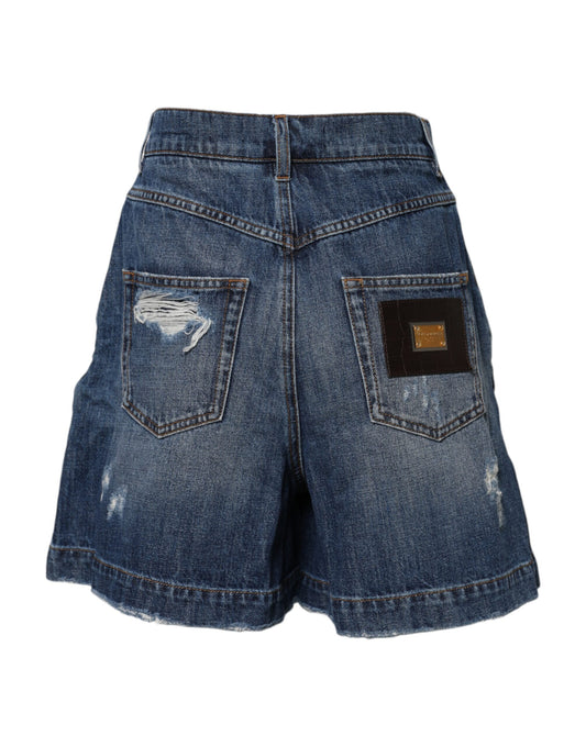 Dolce & Gabbana Blaue Bermudashorts aus zerfetztem Baumwolldenim