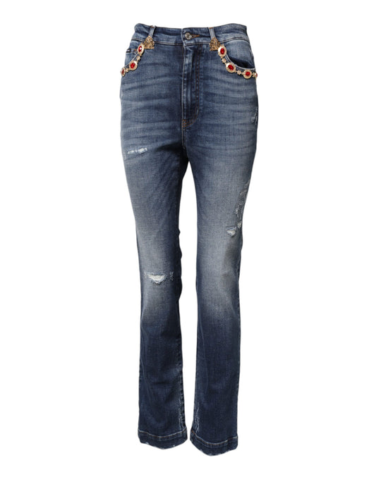 Dolce & Gabbana Blue Rhinestone Embellished Denim Jeans