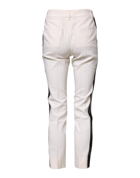 Dolce & Gabbana – Weiße, konische Hose aus Wolle mit hoher Taille