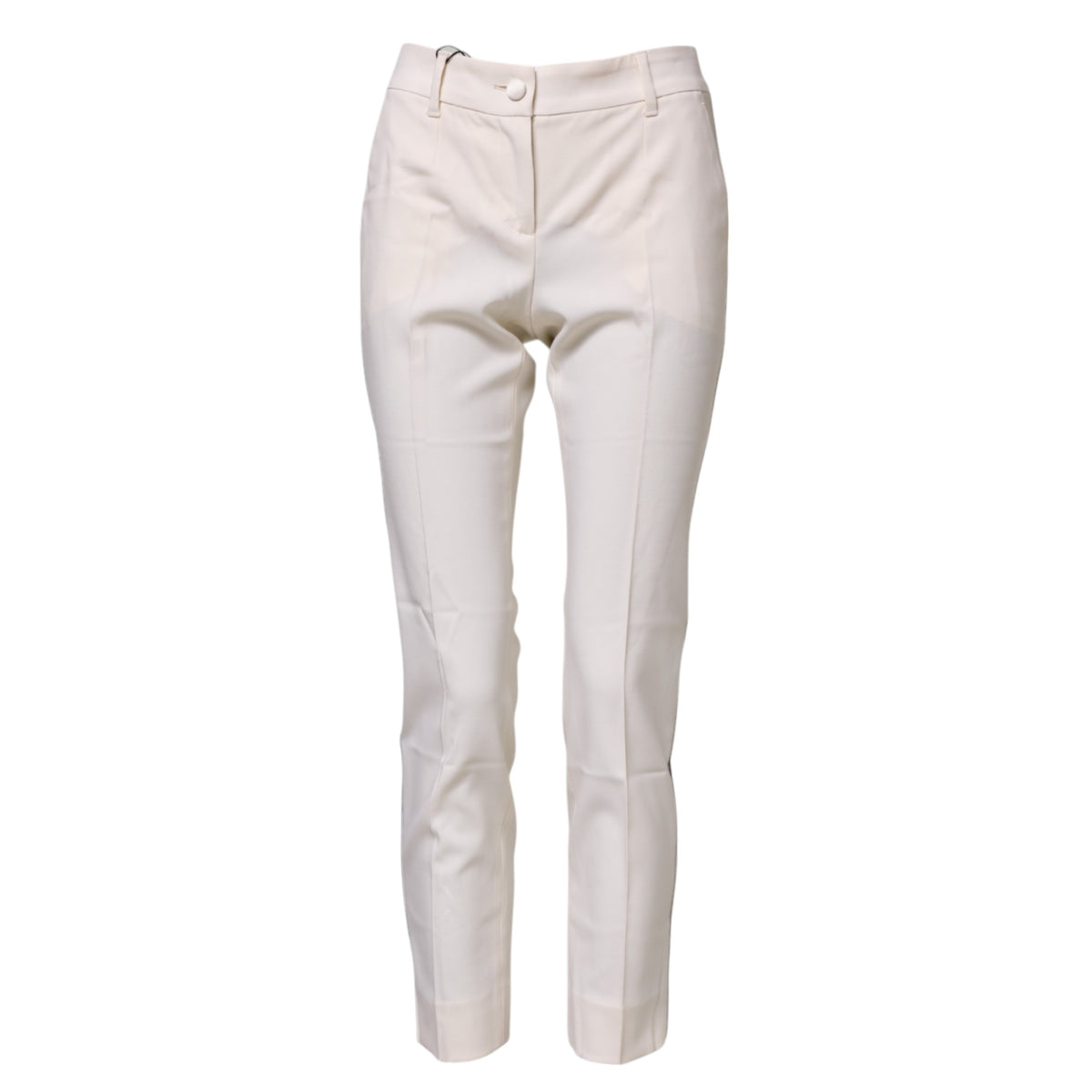 Dolce & Gabbana – Weiße, konische Hose aus Wolle mit hoher Taille