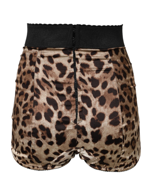 Dolce & Gabbana – Braune Hotpants-Shorts mit hoher Taille und Leopardenmuster
