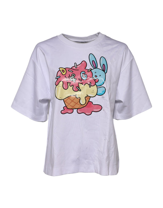 Dolce & Gabbana – Weißes Baumwoll-T-Shirt mit Rundhalsausschnitt und grafischem Print
