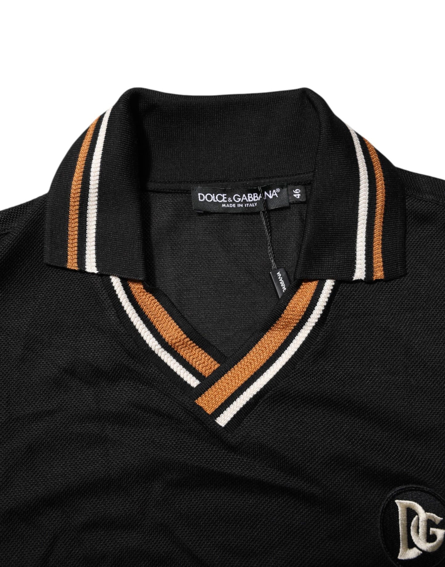 Dolce & Gabbana Schwarzes DG-Poloshirt aus Seide mit V-Ausschnitt und Kragen für Herren