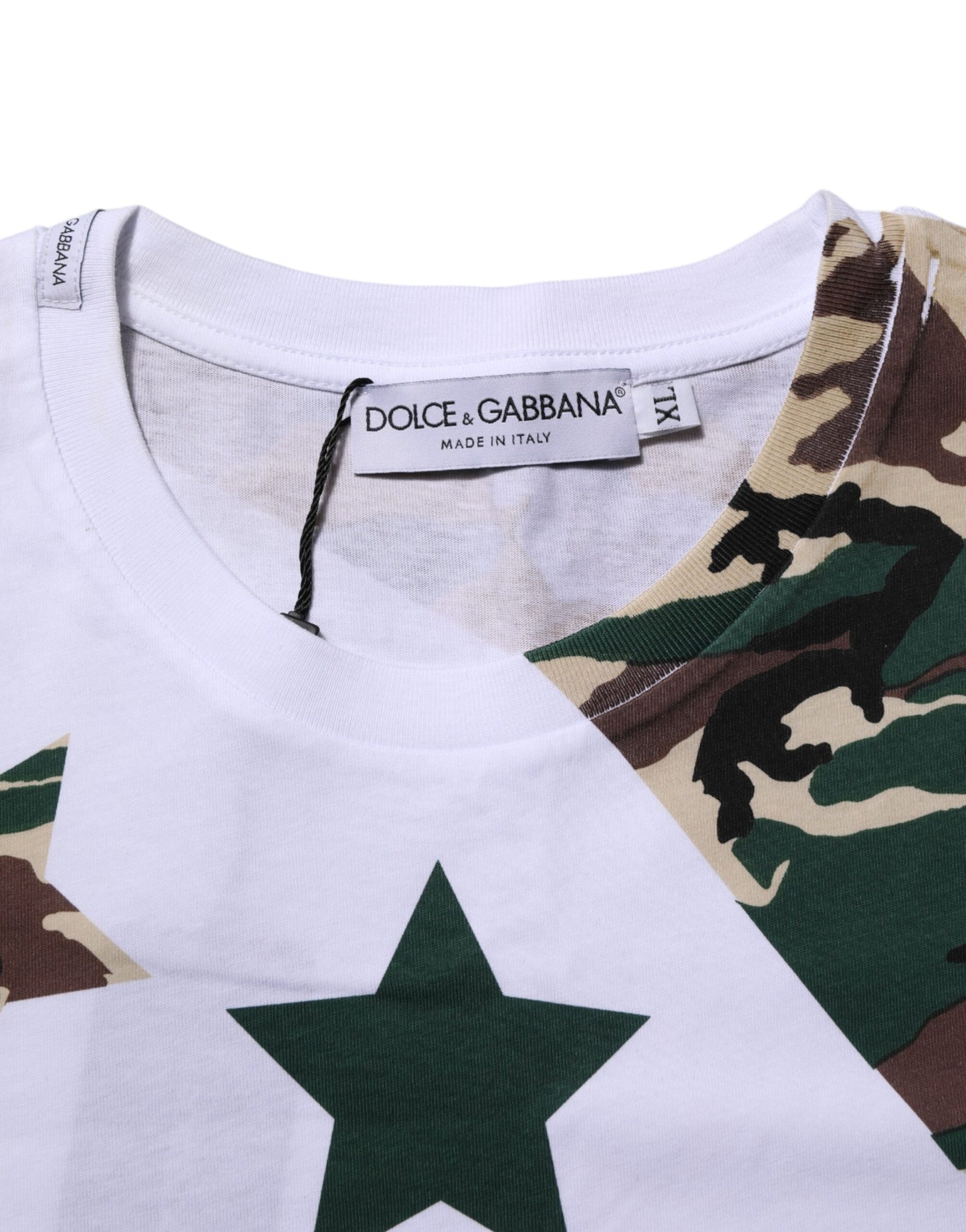 Dolce & Gabbana Weißes Camouflage-T-Shirt aus Baumwolle für Herren mit Rundhalsausschnitt