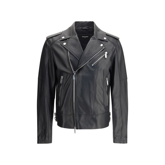 Dsquared² Schwarze Kalbslederjacke Bos Taurus im Biker-Stil