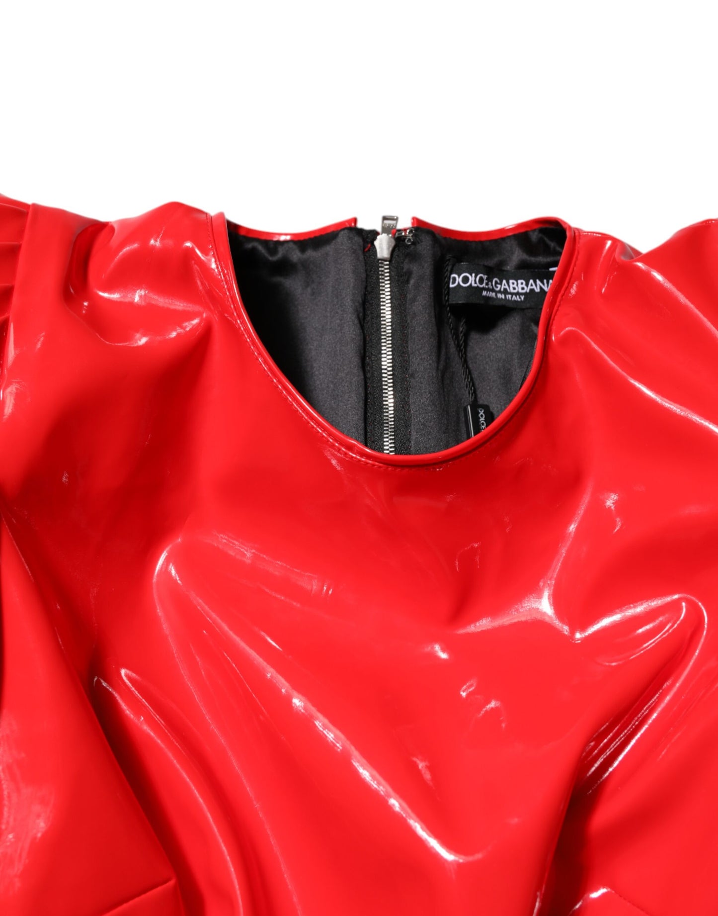 Dolce & Gabbana – Minikleid aus rotem Lackleder mit Puffärmeln