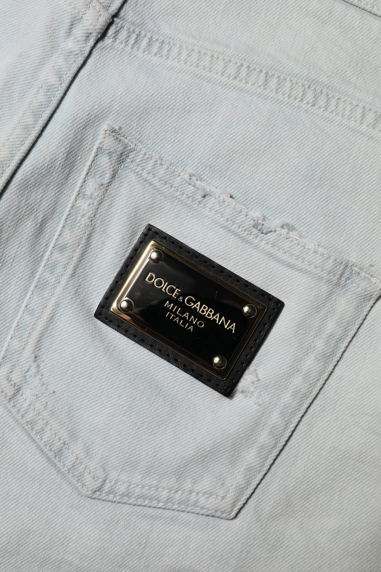 Dolce & Gabbana – Hellblaue Hotpants-Shorts aus gewaschenem Denim