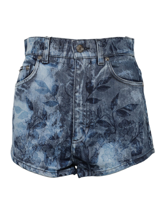 Dolce & Gabbana – Blaue Hotpants-Shorts aus Denim-Baumwolle mit Blumendruck