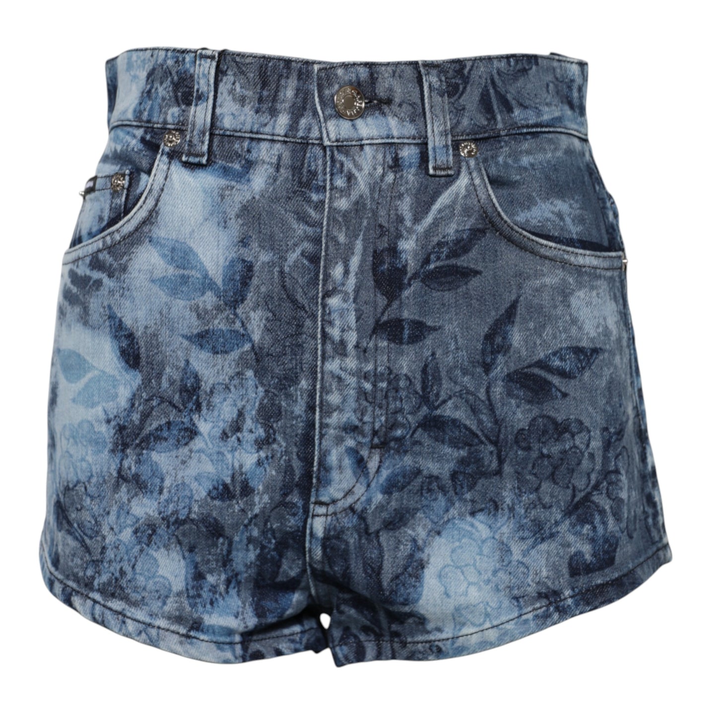 Dolce & Gabbana – Blaue Hotpants-Shorts aus Denim-Baumwolle mit Blumendruck
