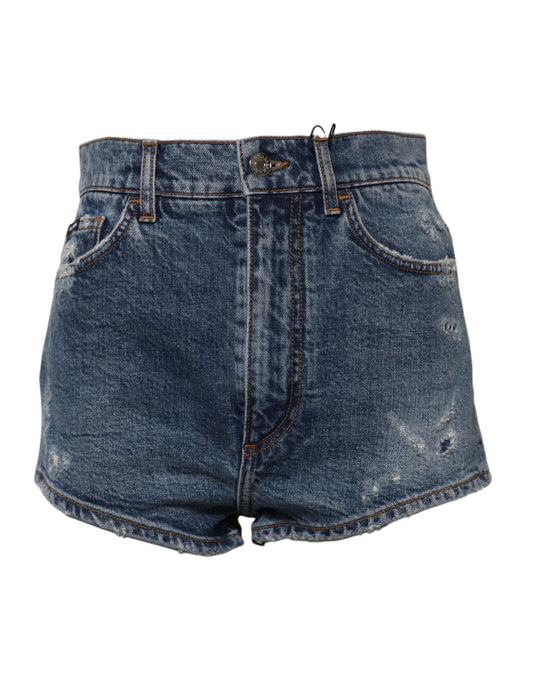 Dolce & Gabbana – Blaue Hotpants-Shorts aus zerfetztem Denim und Baumwolle