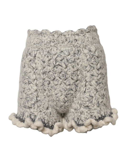 Dolce & Gabbana Metallic-Bouclé-Strickshorts aus Kaschmir mit Rüschen