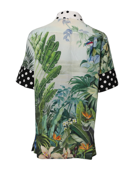 Dolce & Gabbana – Mehrfarbig bedrucktes Hemdoberteil aus Seide mit Kragen