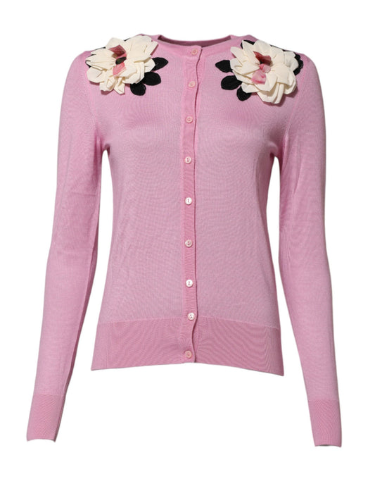 Dolce & Gabbana – Rosa Strickjacke mit Blumendetail