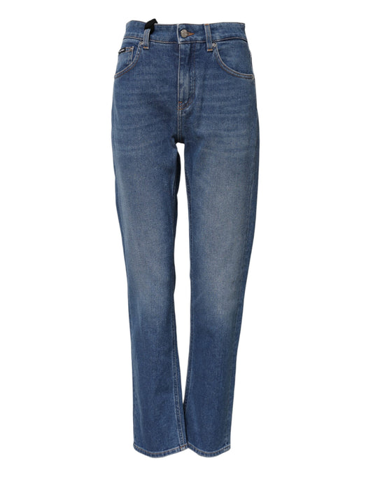 Dolce & Gabbana – Blaue, hoch taillierte Jeans aus konischem Baumwolldenim