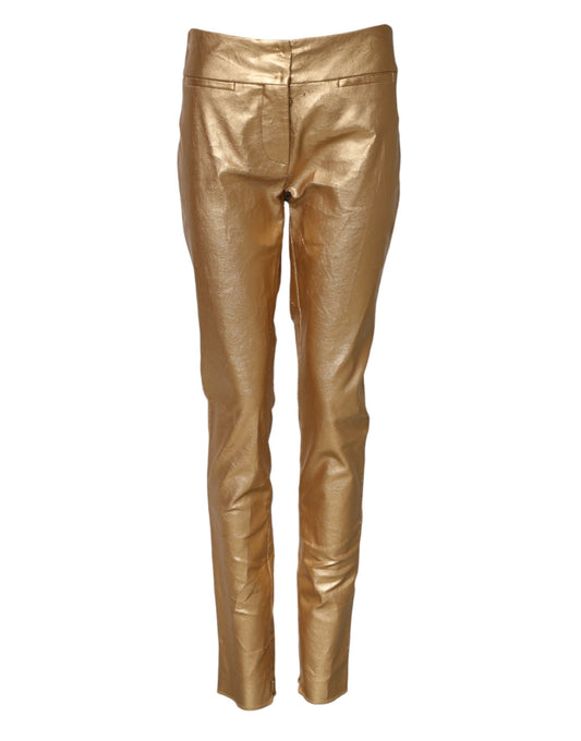 Dolce & Gabbana – Enge Hose in Metallic-Gold mit hoher Taille