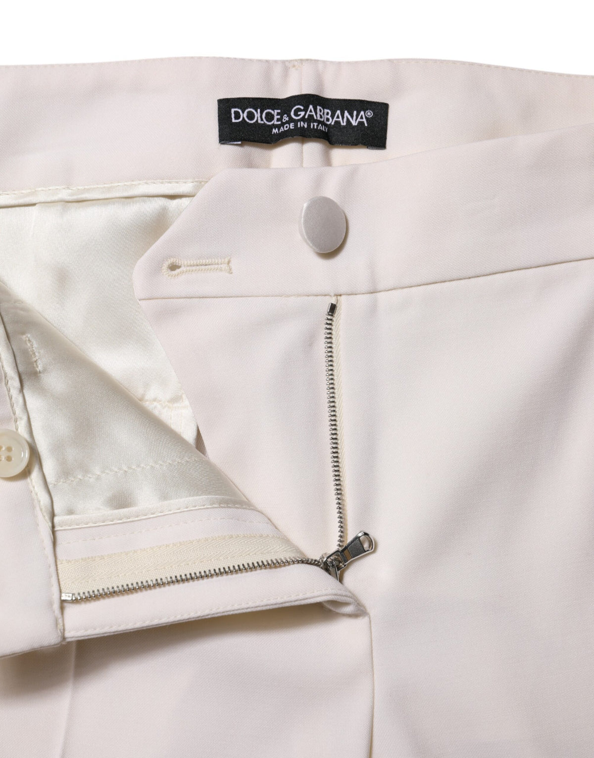 Dolce & Gabbana – Weiße, schmal zulaufende Wollhose mit mittlerer Taille