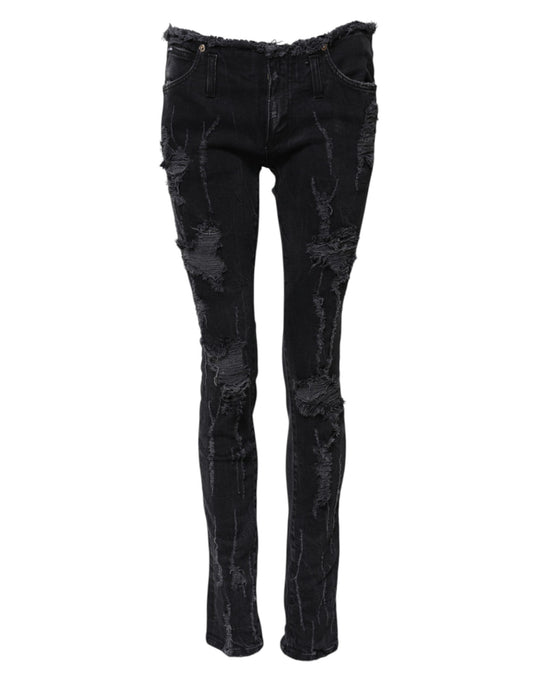 Dolce & Gabbana – Schwarze Skinny-Jeans aus zerfetzter Baumwolle