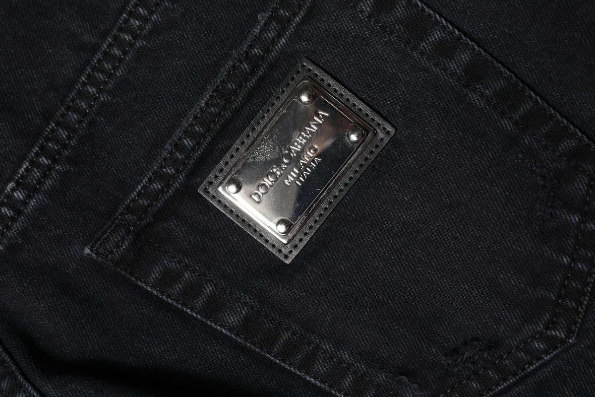 Dolce & Gabbana – Schwarze, zerfetzte Jeans aus Baumwolle mit mittlerer Taille