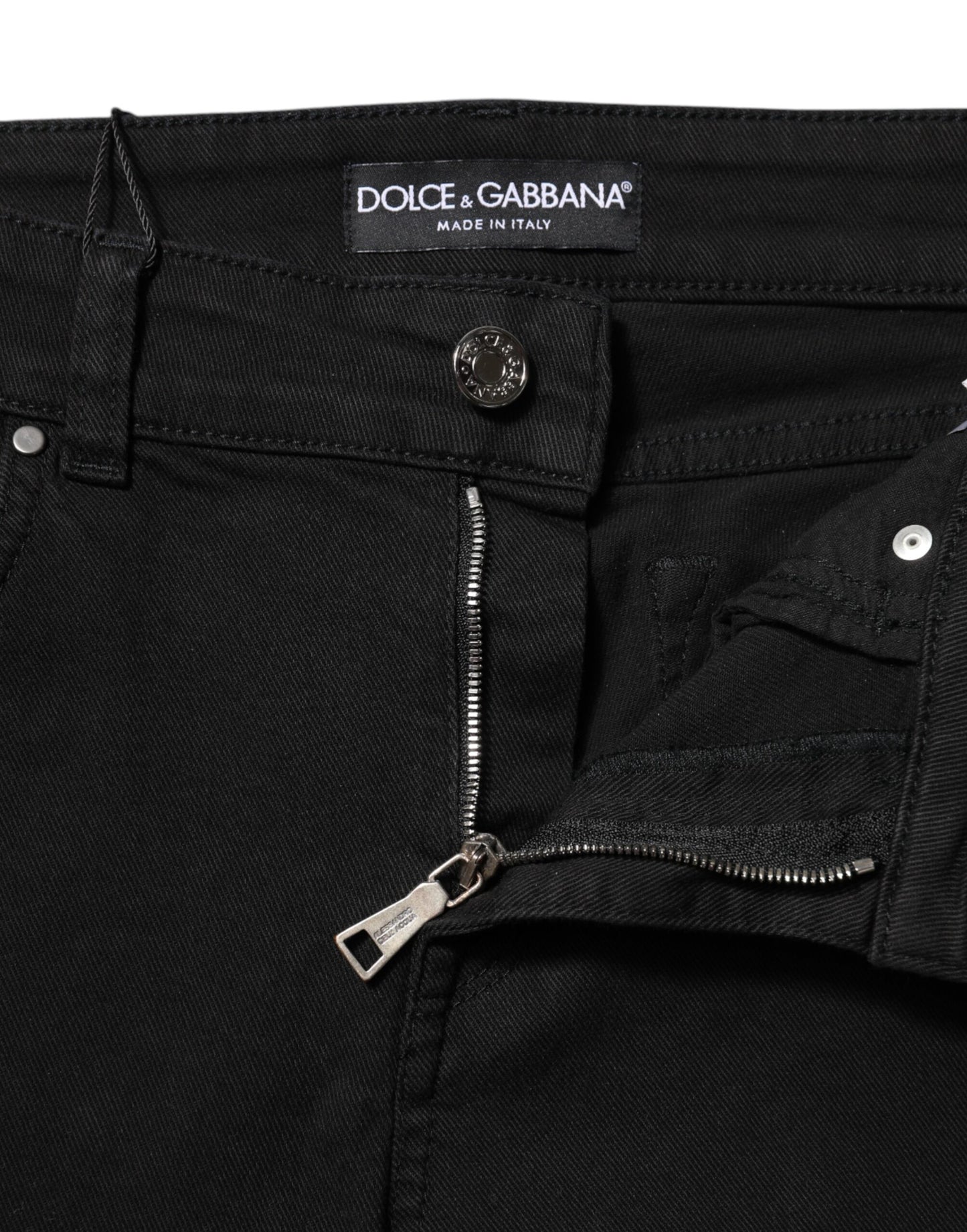 Dolce & Gabbana – Schwarze Skinny-Jeans aus Baumwoll-Denim mit Logo und mittlerer Taille