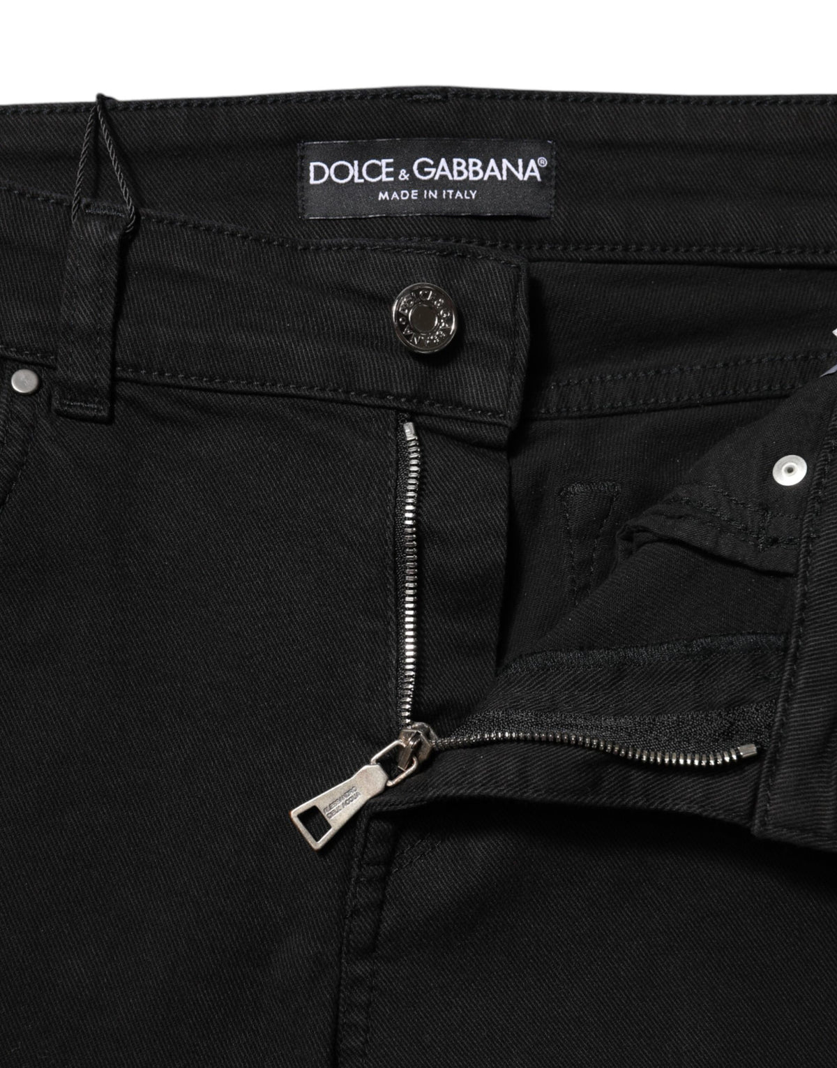 Dolce & Gabbana – Schwarze Skinny-Jeans aus Baumwoll-Denim mit Logo und mittlerer Taille