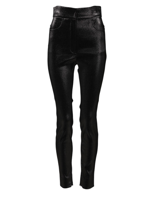 Dolce & Gabbana Schwarze Skinny-Hose aus Baumwollstretch mit Lurexfaden