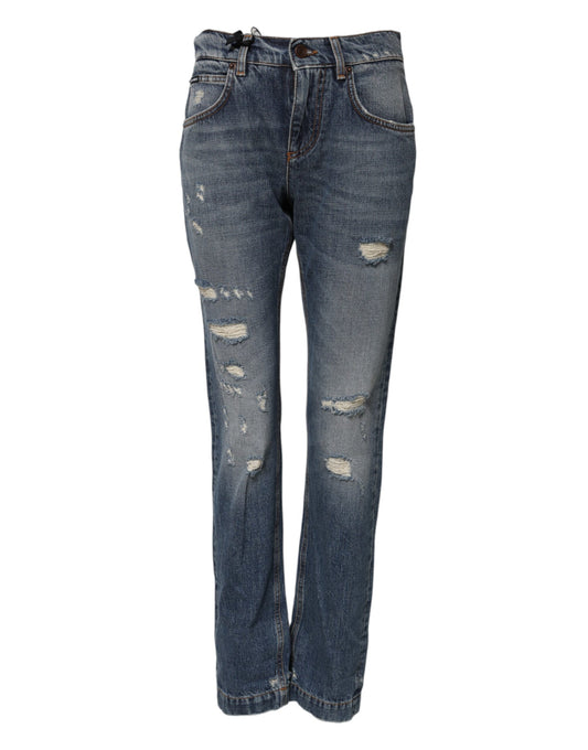Dolce & Gabbana – Boyfriend-Jeans aus zerfetztem Baumwolldenim in Blau