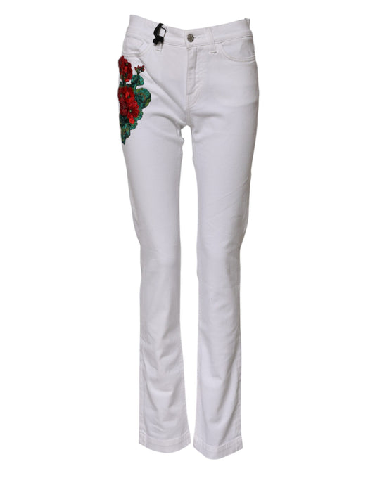 Dolce & Gabbana Weiße GIRLY-Jeans mit Blumenstickerei