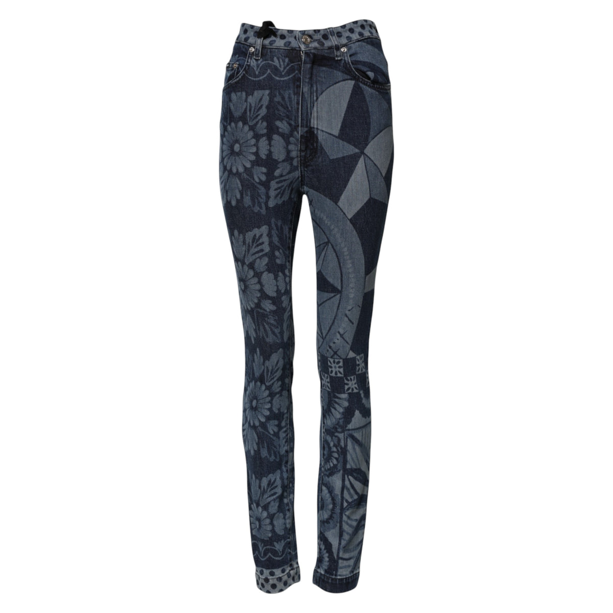 Dolce & Gabbana – Blaue Skinny-Jeans aus Baumwolle mit grafischem Print