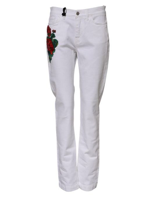 Dolce & Gabbana Weiße GIRLY-Jeans mit Blumenstickerei