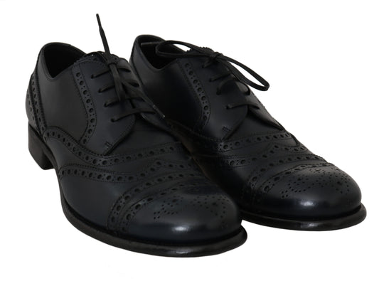 Dolce & Gabbana – Dunkelblaue Oxford-Schuhe aus Leder mit Flügelkappe