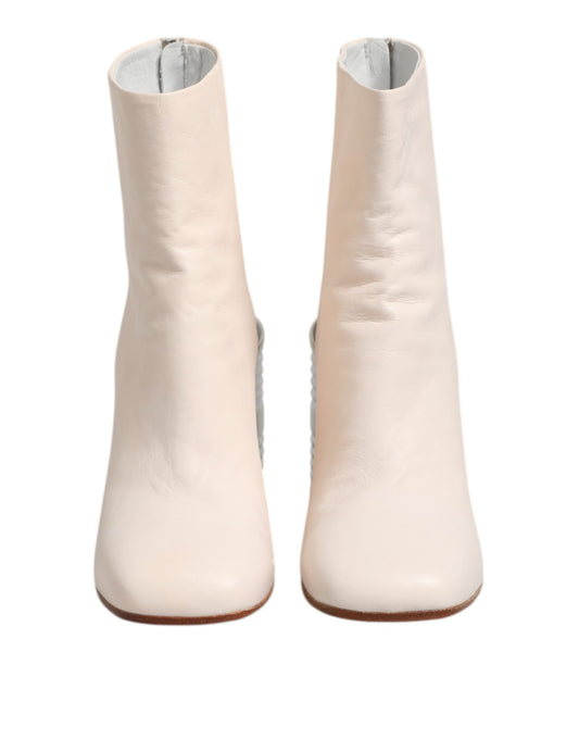Maison Margiela White Calf Leather Can Heel Boots Shoes