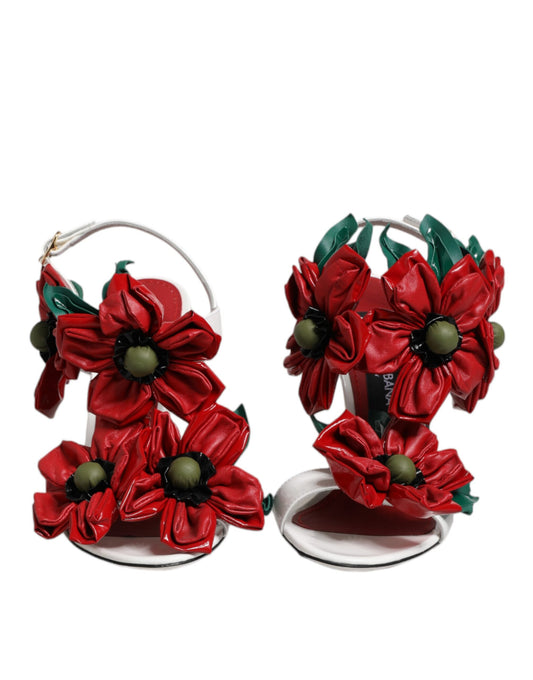 Dolce & Gabbana – Sandalen aus weißem Leder mit Blumendetail