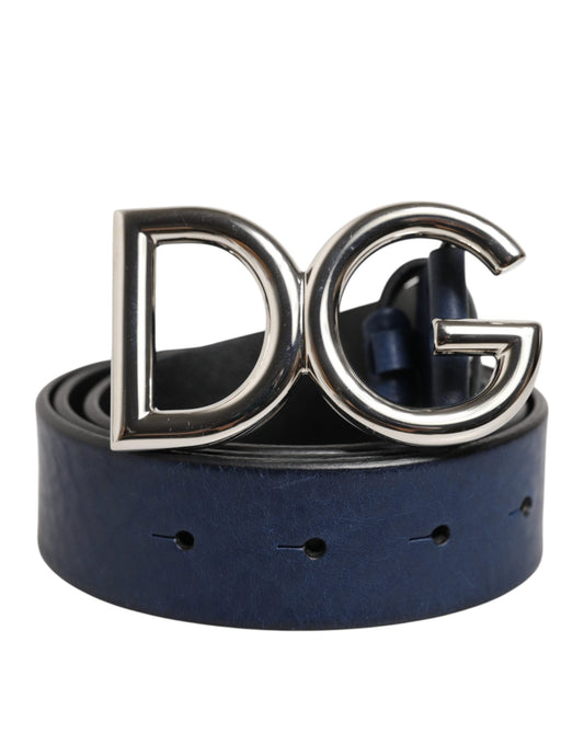 Dolce & Gabbana Blauer klassischer silberner Metallgürtel mit DG-Logoschnalle