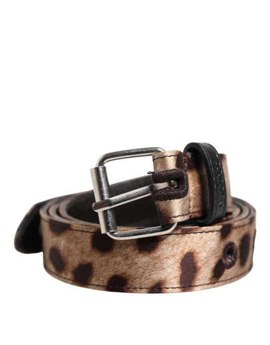 Dolce & Gabbana Brauner Leopardengürtel mit silberner Metallschnalle