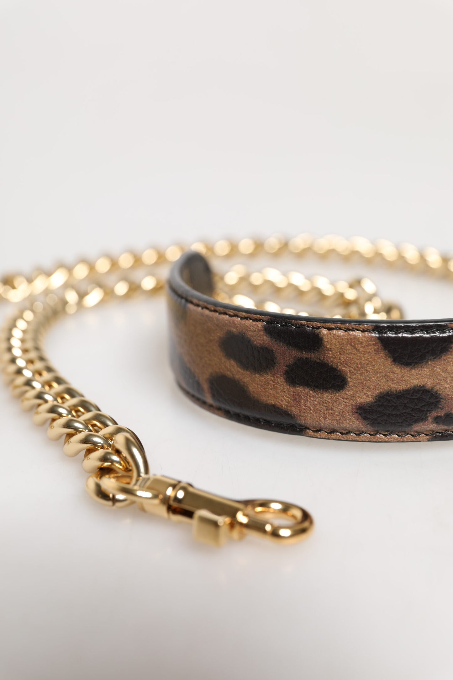 Dolce & Gabbana Brown Leopard Gold Brass Chain Accessory Shoulder Strap
