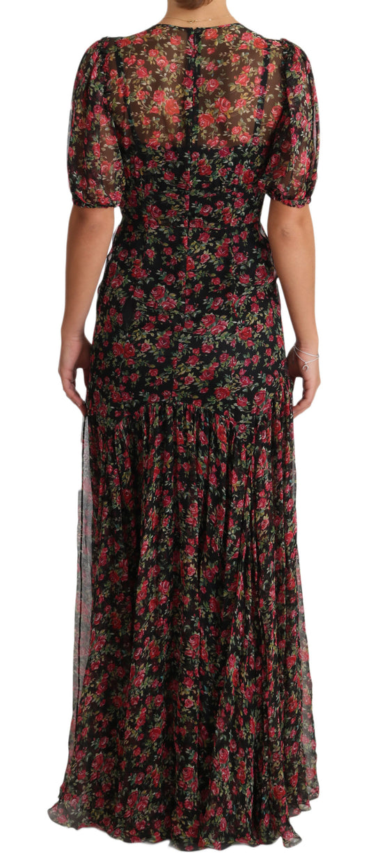 Dolce & Gabbana – Schwarzes A-Linien-Etuikleid mit Blumenmuster und Rosen